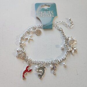 High Tide Treasure Silver-Tone Ocean Charm Bracelet With Shell Starfish & Dolphi